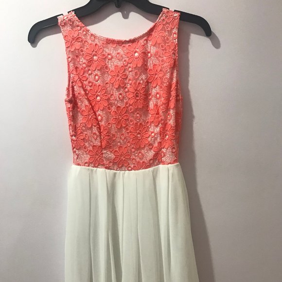 Peach / White Lace Formal Dress - Picture 1 of 5